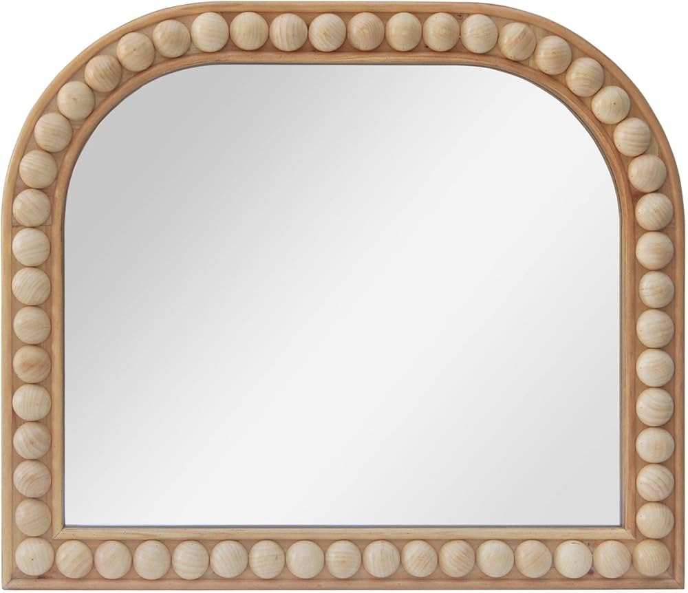 Decorative Arched Wood Wall Mirror, Wood Beaded Accent Natural Wood Wall Mirror for Bedroom, Livi... | Amazon (US)