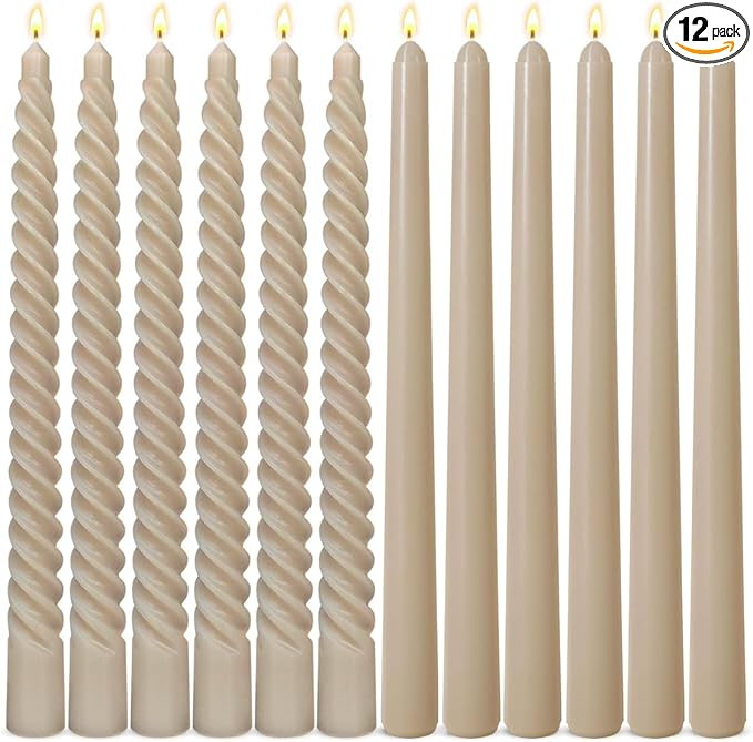 6 Pack Light-Mocha Taper Candles and 6 Pack Spiral Candles Set – 10 Inch Elegant Dripless Candl... | Amazon (US)