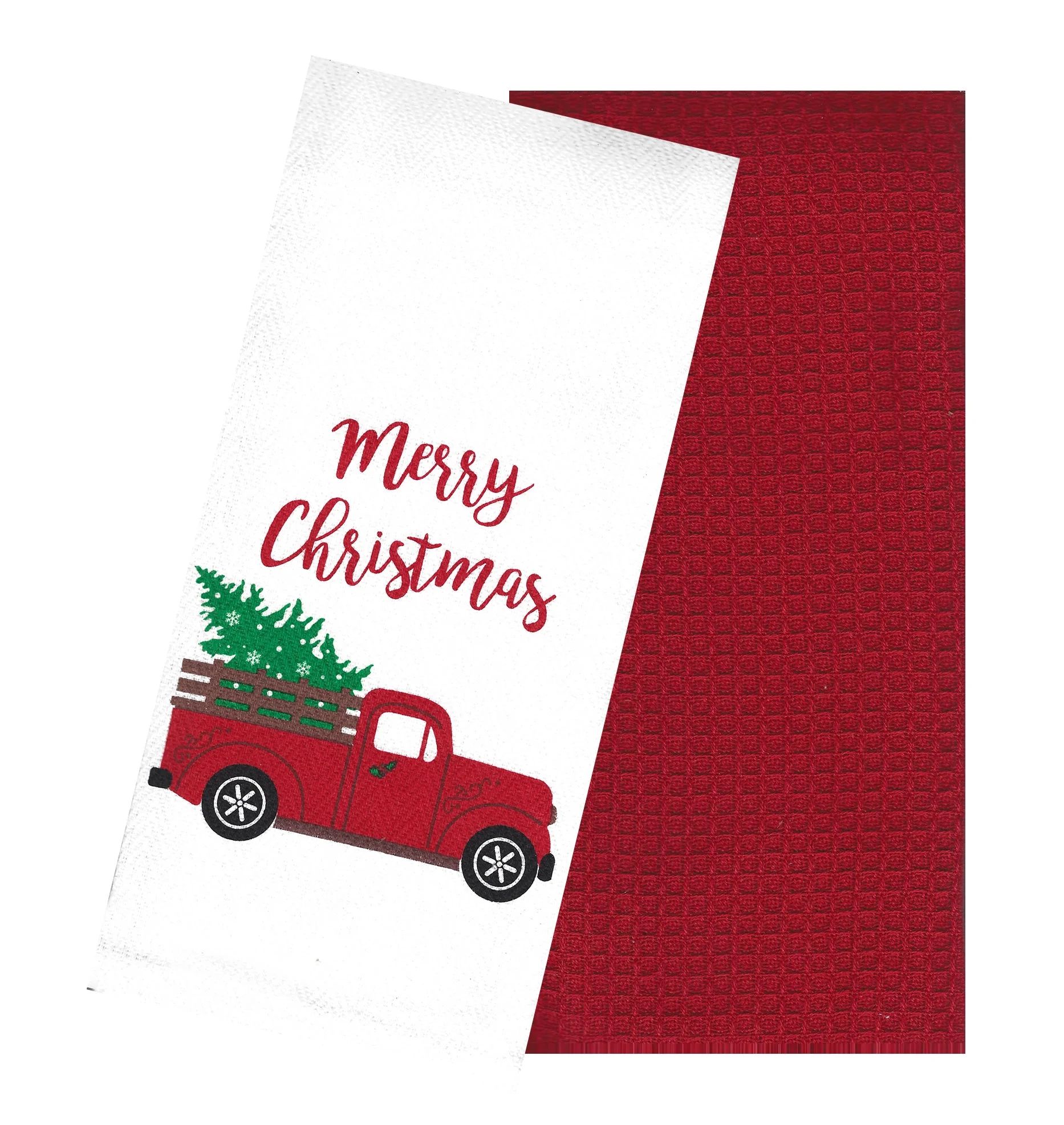 Nidico 2 Piece Christmas Towels, Vintage Red Truck White Woven and Solid Red Waffle | Walmart (US)
