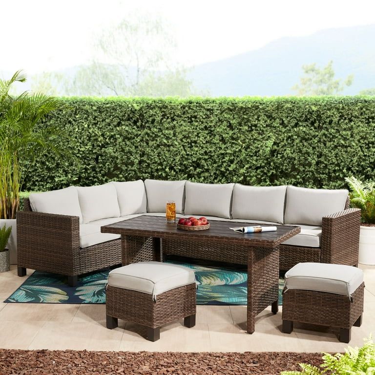 Better Homes & Gardens Brookbury 5-Piece Outdoor Wicker Sectional Dining Set- Premium Fabric | Walmart (US)