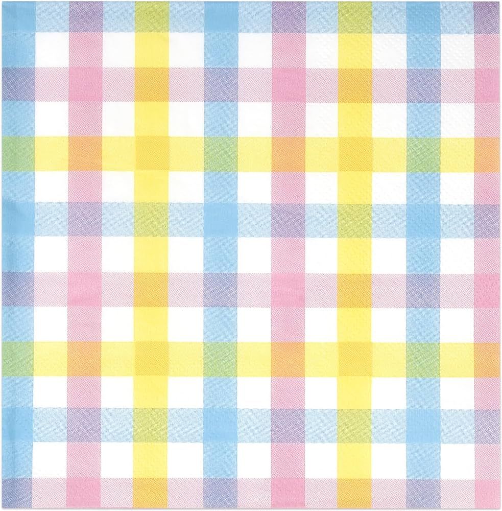 100 Easter Buffalo Plaid Luncheon Napkins Disposable Paper Napkin Pink Blue & Yellow Pastel Check... | Amazon (US)