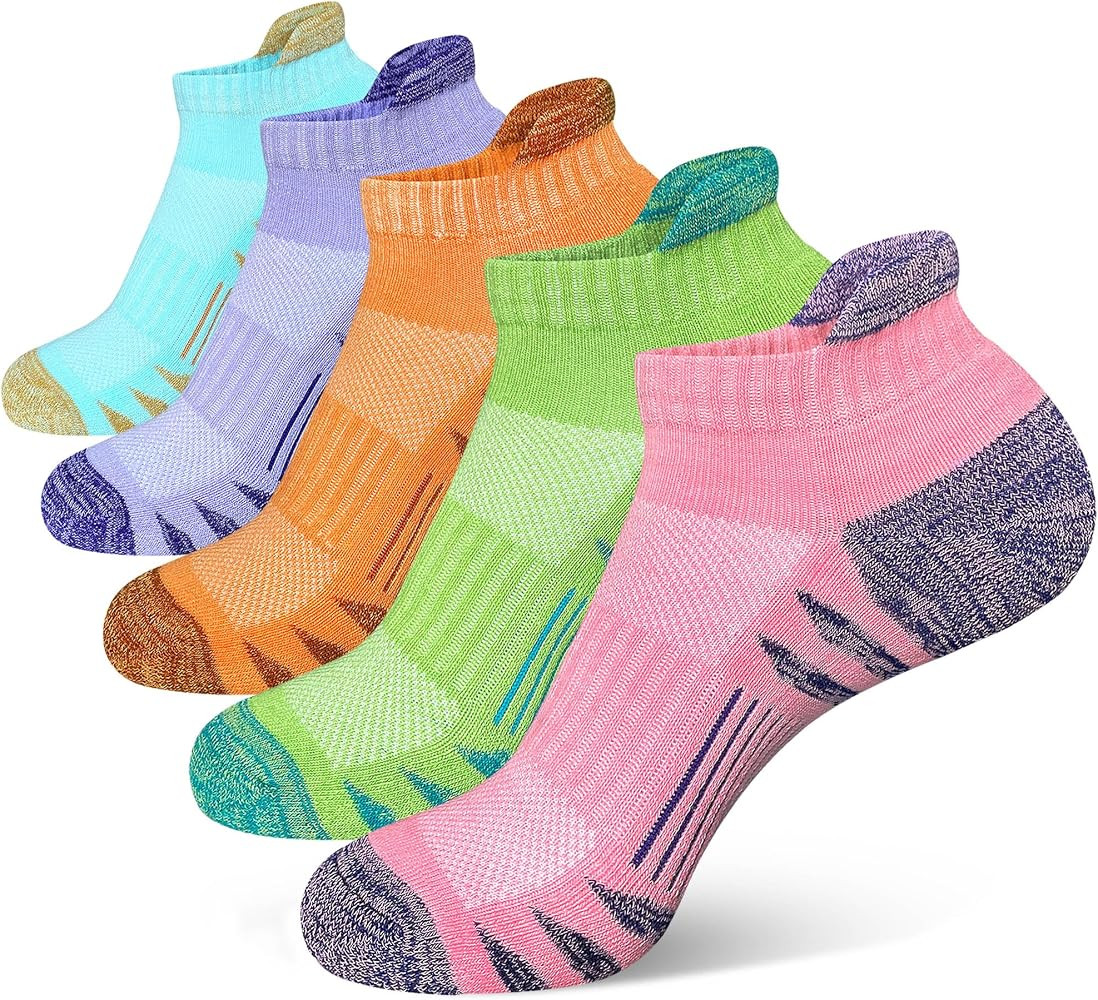 Womens Ankle Anti-blister Thick Cushioned Wicking Odor Resist Athletic Running Socks 5 Pairs | Amazon (US)