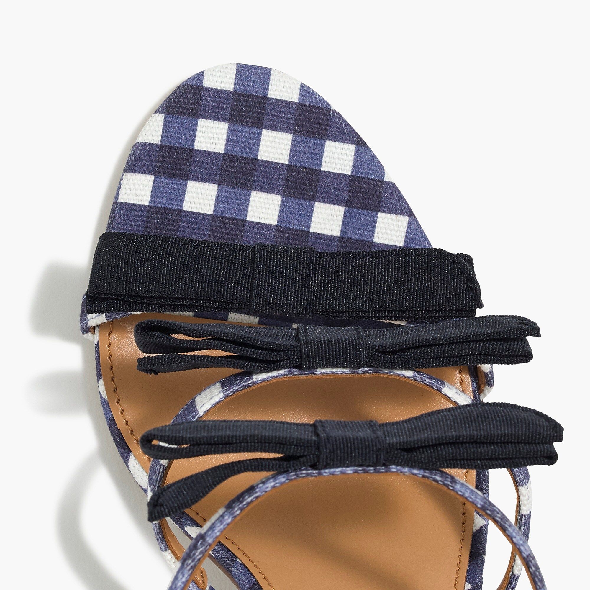 Gingham canvas heel sandals with bows | J.Crew Factory
