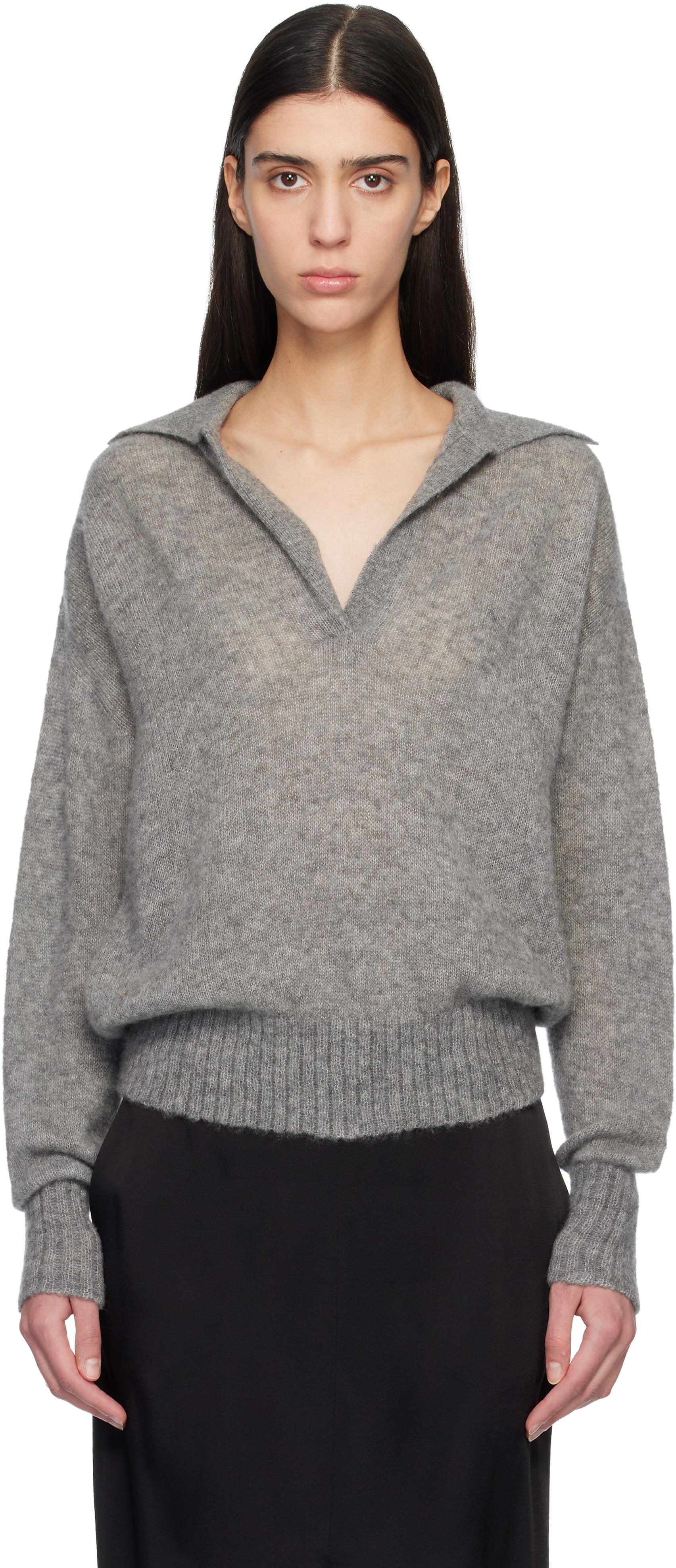 TOM FORD Gray Ultrasoft Cashmere Silk Oversized Open Polo | SSENSE