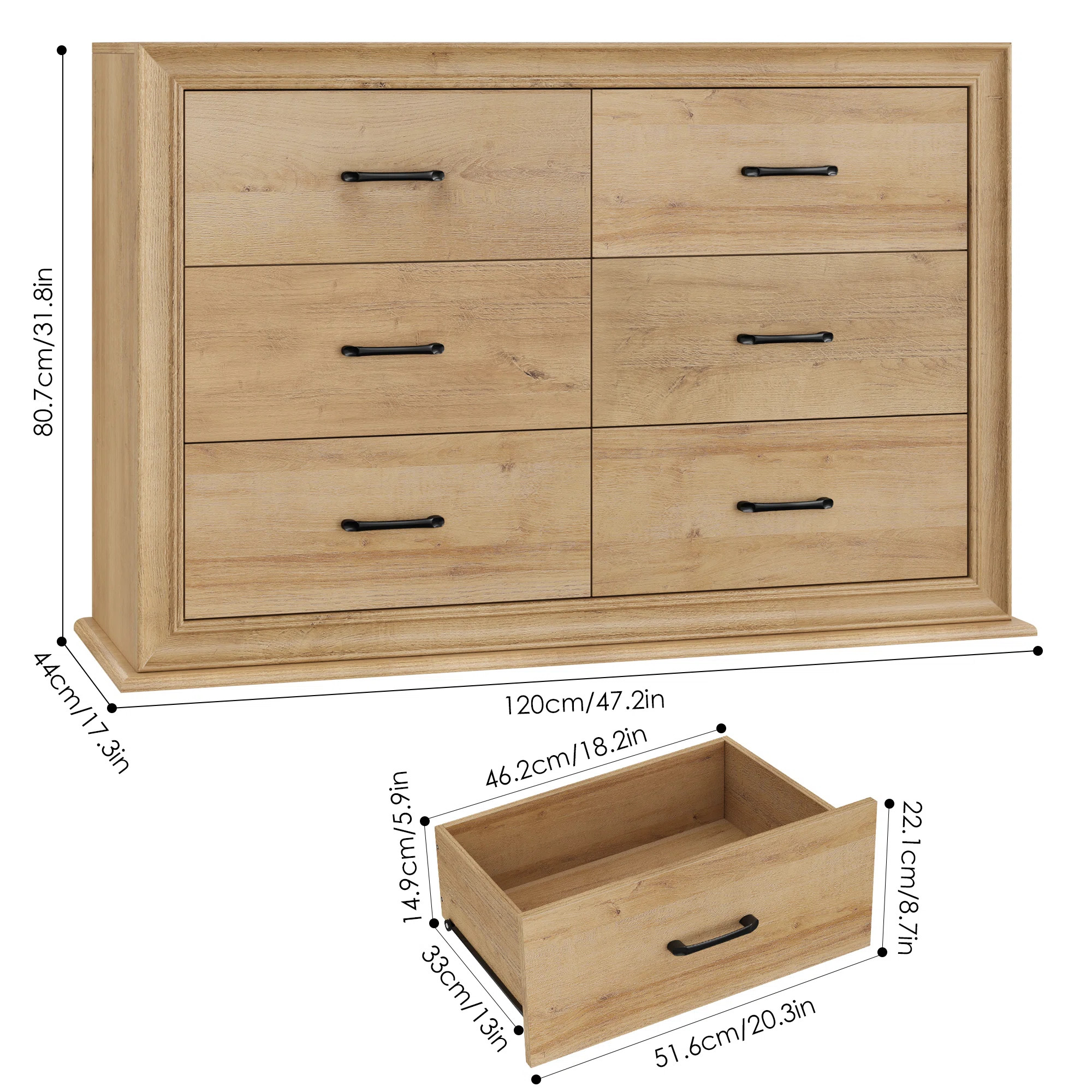 Ilfracombe 6 Drawer 47.2" W Double Dresser, Farmhouse Style 6-Drawer Dresser – Engineered Wood ... | Wayfair North America