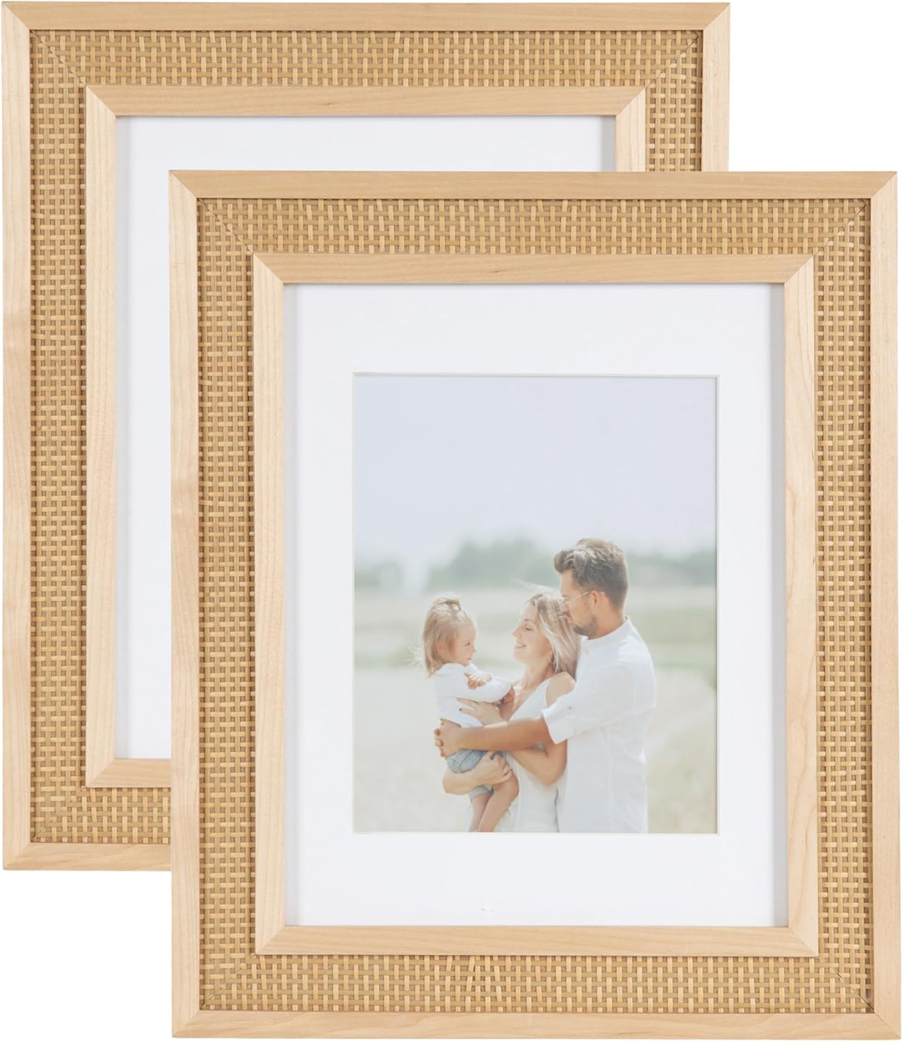 Kate and Laurel Corah Modern Faux Rattan Picture Frame Set of 2, 11 x 14 matted to 8 x 10, Natura... | Amazon (US)