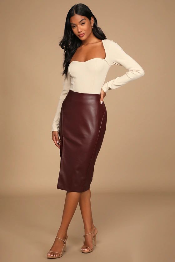 Mireya Wine Red Vegan Leather Pencil Skirt | Lulus (US)