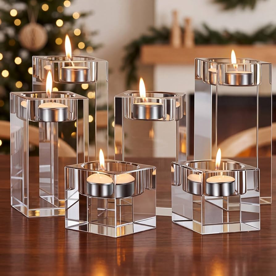 6 Pcs Crystal Tea Light Candle Holders Glass Votive Candle Stands Square Candlestick Holders for ... | Amazon (US)