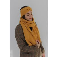 Mustard Wool Scarf, Alpaca Mustard Headband, Long Scarf For Her, Senfgelb Schal Und Stirnband, Winte | Etsy (UK)