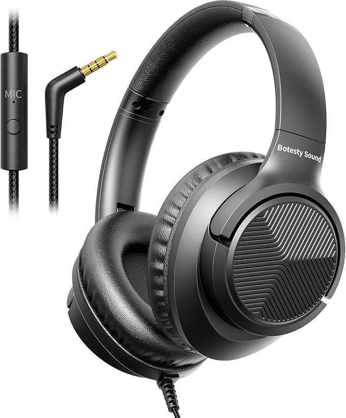 Botesty Sound Headphones Wired with Microphone, Over Ear Foldable 3.5mm Plug in Headphones with 4... | Amazon (US)