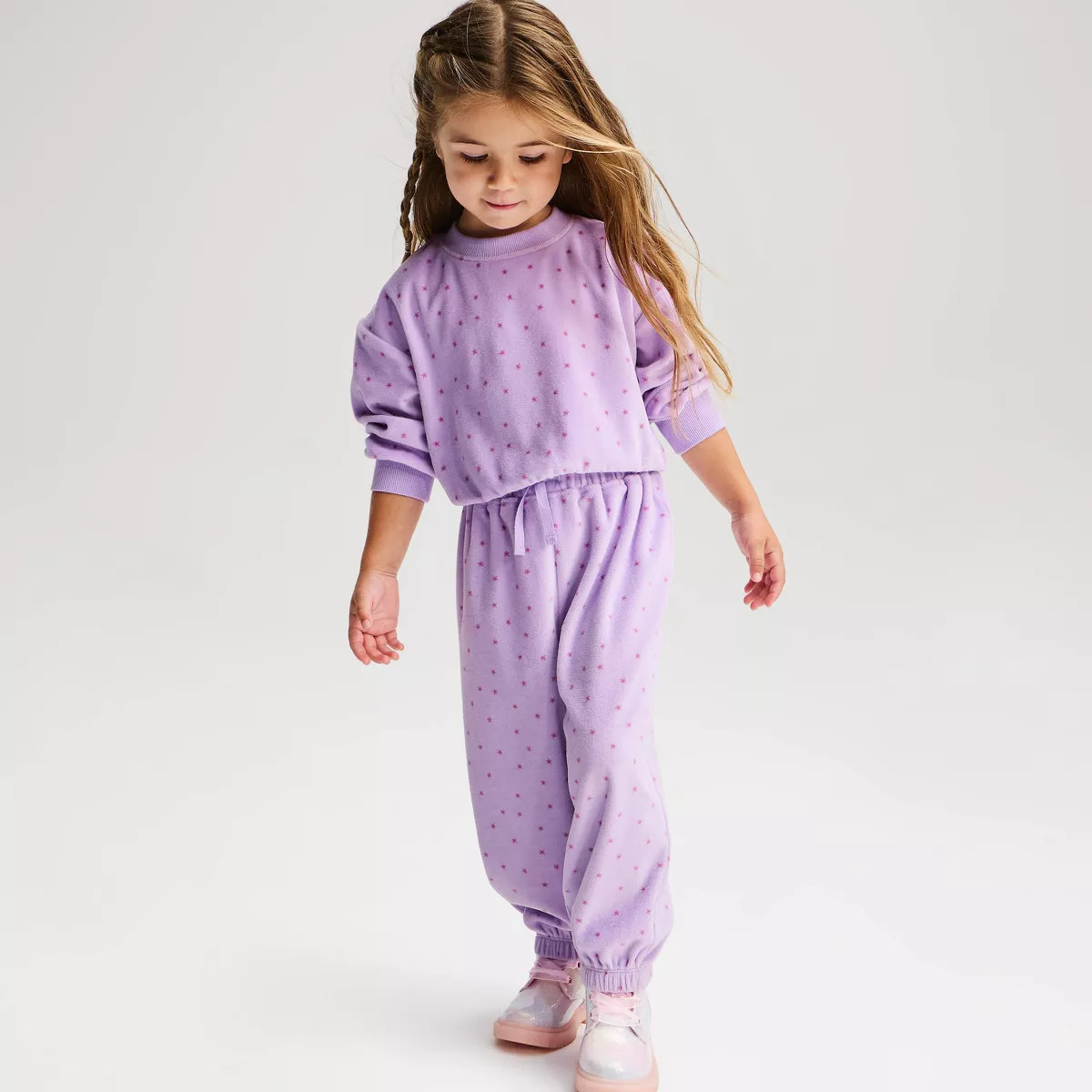 Toddler Girls' Floral Microfleece Pull-On Pants - Cat & Jack™ Cream 5T | Target