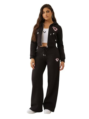 True Religion Women's Embroidered Shrunken Zip Hoodie – Cropped Full-Zip Sweatshirt with Logo Stitching, S | Amazon (US)