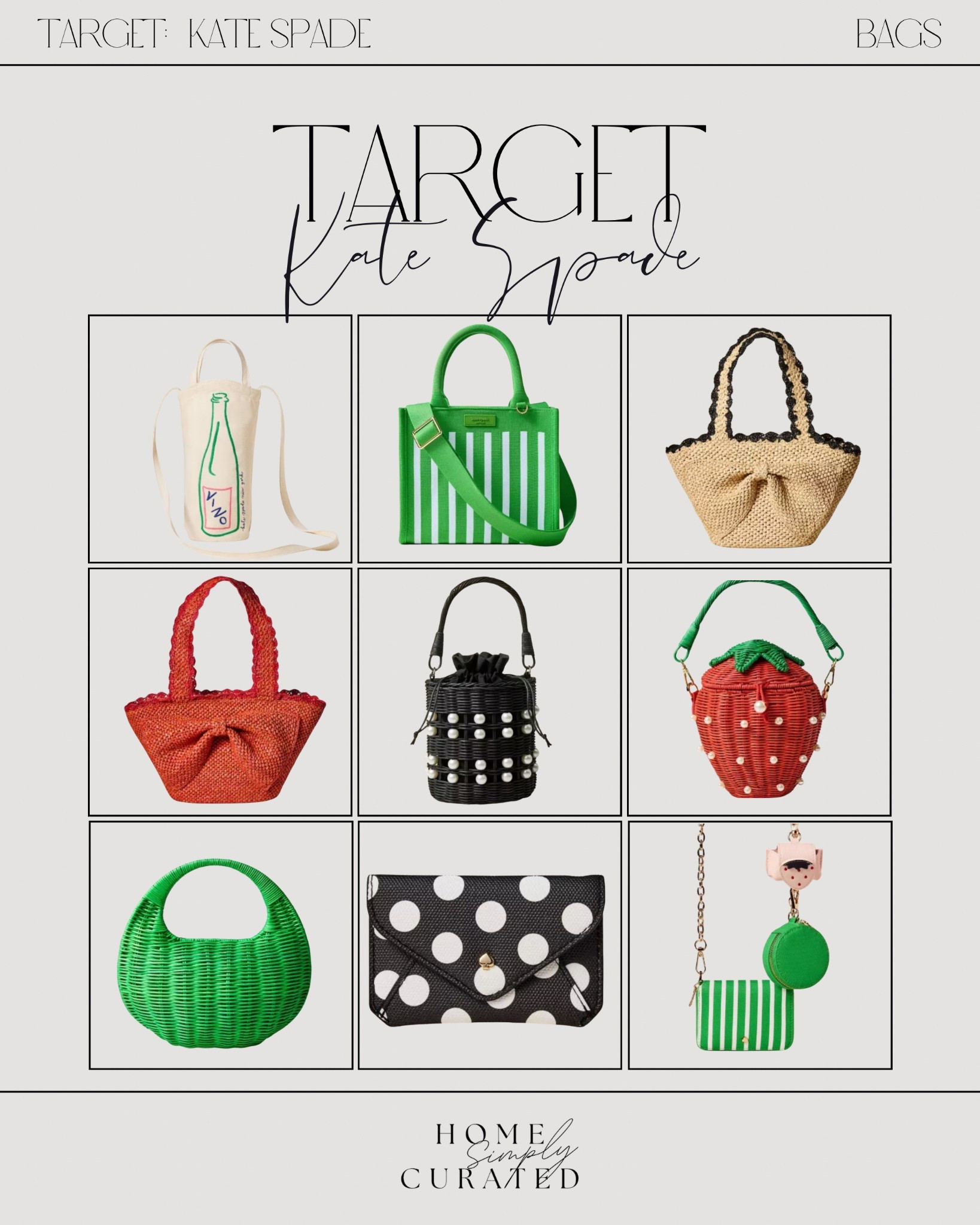 New Kate Spade launch at Target! The cutest spring / summer bags! I want the wine bag since we are always bringing one over to friend’s houses and never have anything to put it in! 

#LTKFindsUnder50 #LTKGiftGuide #LTKItBag