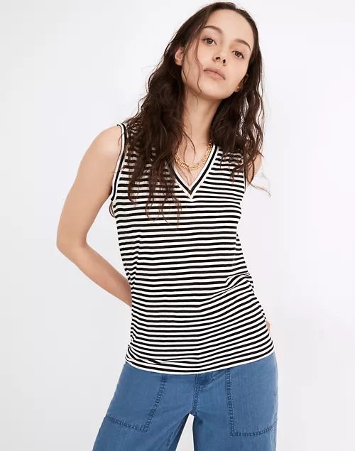 Whisper Cotton V-Neck Tank in Tierney Stripe | Madewell