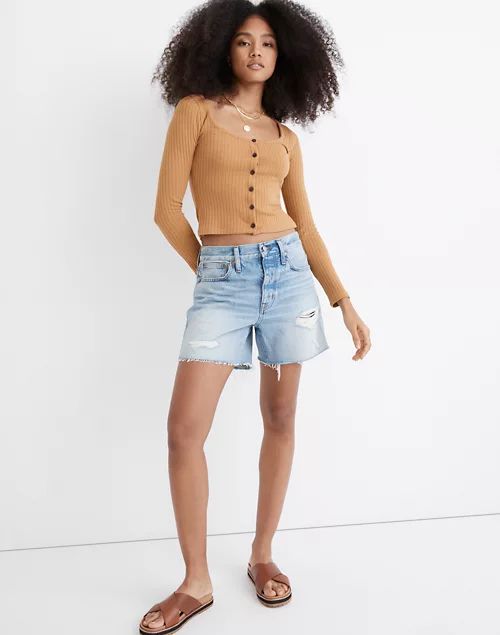 Relaxed Mid-Length Denim Shorts in Steenwick Wash: Ripped Edition | Madewell