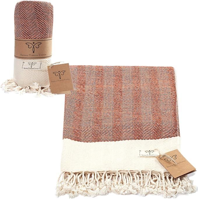 Amazon.com: Smyrna Original Turkish Throw Blanket Herringbone Series | 100% Cotton, 50 x 60 Inche... | Amazon (US)