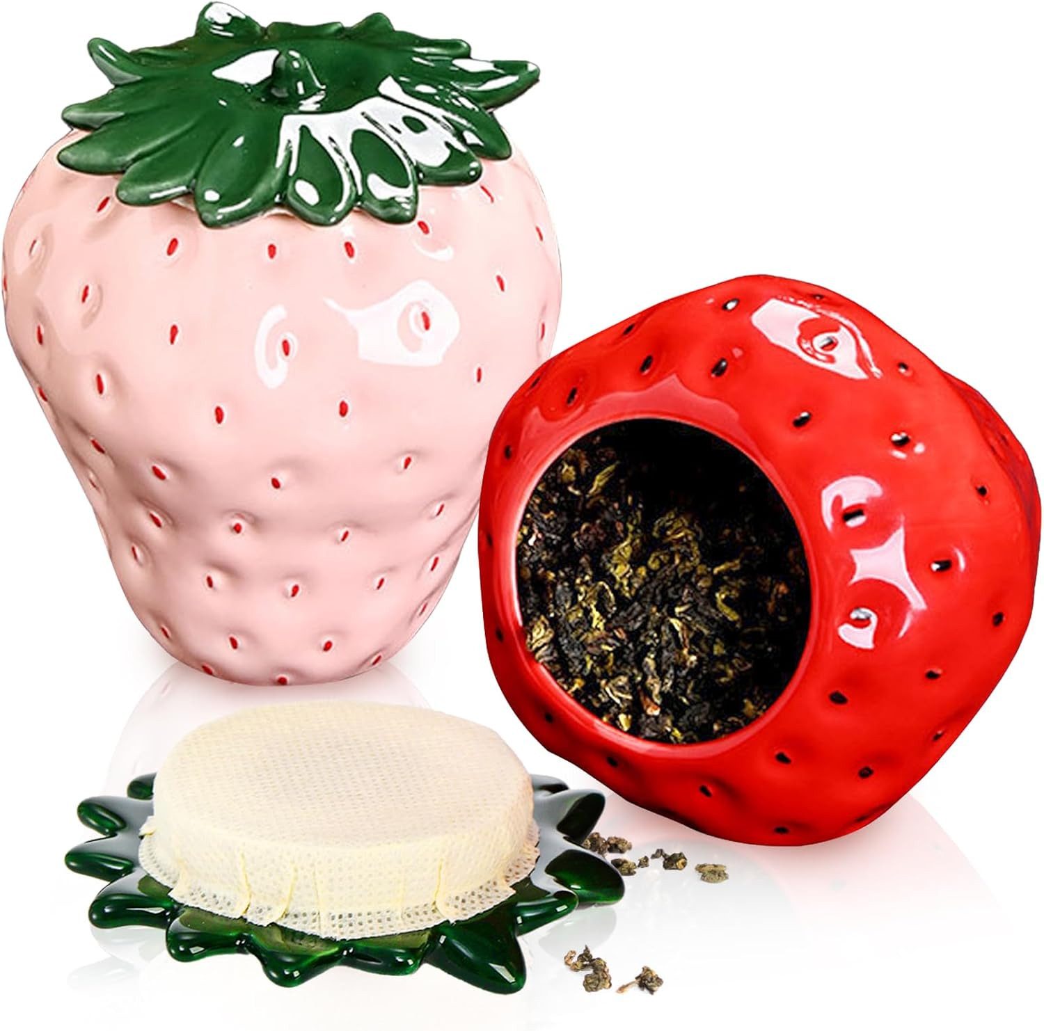 2 Pack Ceramic Strawberry Jars, Strawberry Shaped Canisters With Lids, Unique Multifunction Tea S... | Amazon (US)