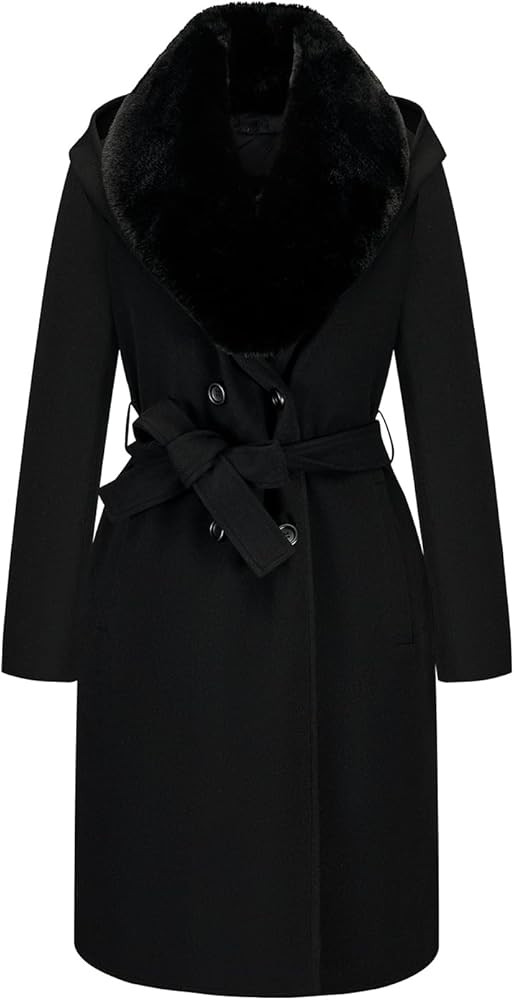 GRAN ORIENTE Winter Mid Length Woolen Pea Coats Trench For Women with Warm Down Vest and Faux Fur... | Amazon (US)