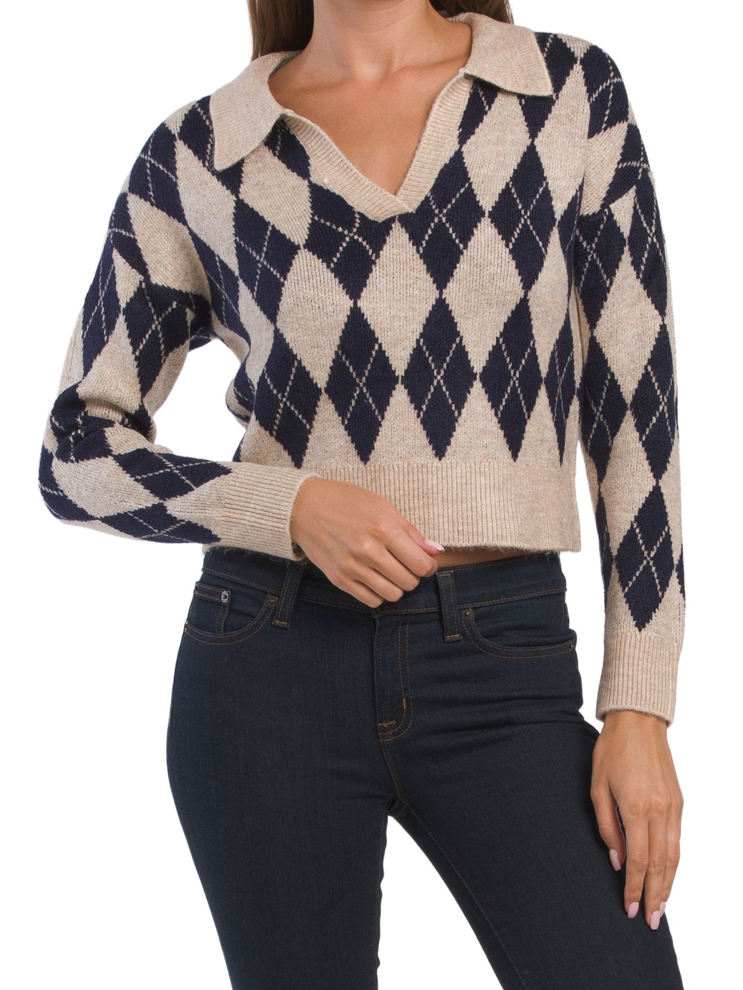 Cropped Argyle Pullover Sweater | TJ Maxx