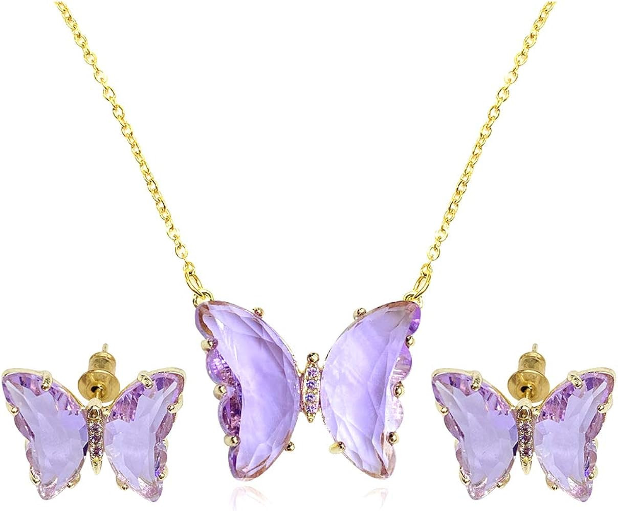 Butterfly Jewelry Set,Women's Day Gift,Charm Stud Earring Choker Necklace for Women Girls Shinyin... | Amazon (US)