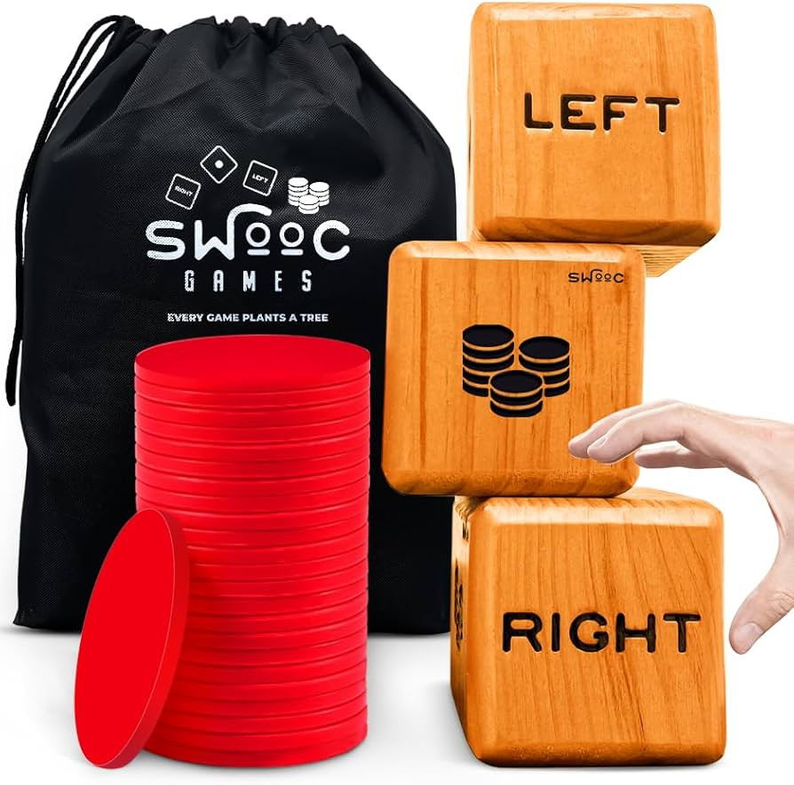 SWOOC Games® - Giant Right Center Left Dice Game (All Weather) with 24 Large Chips & Carry Bag -... | Amazon (US)