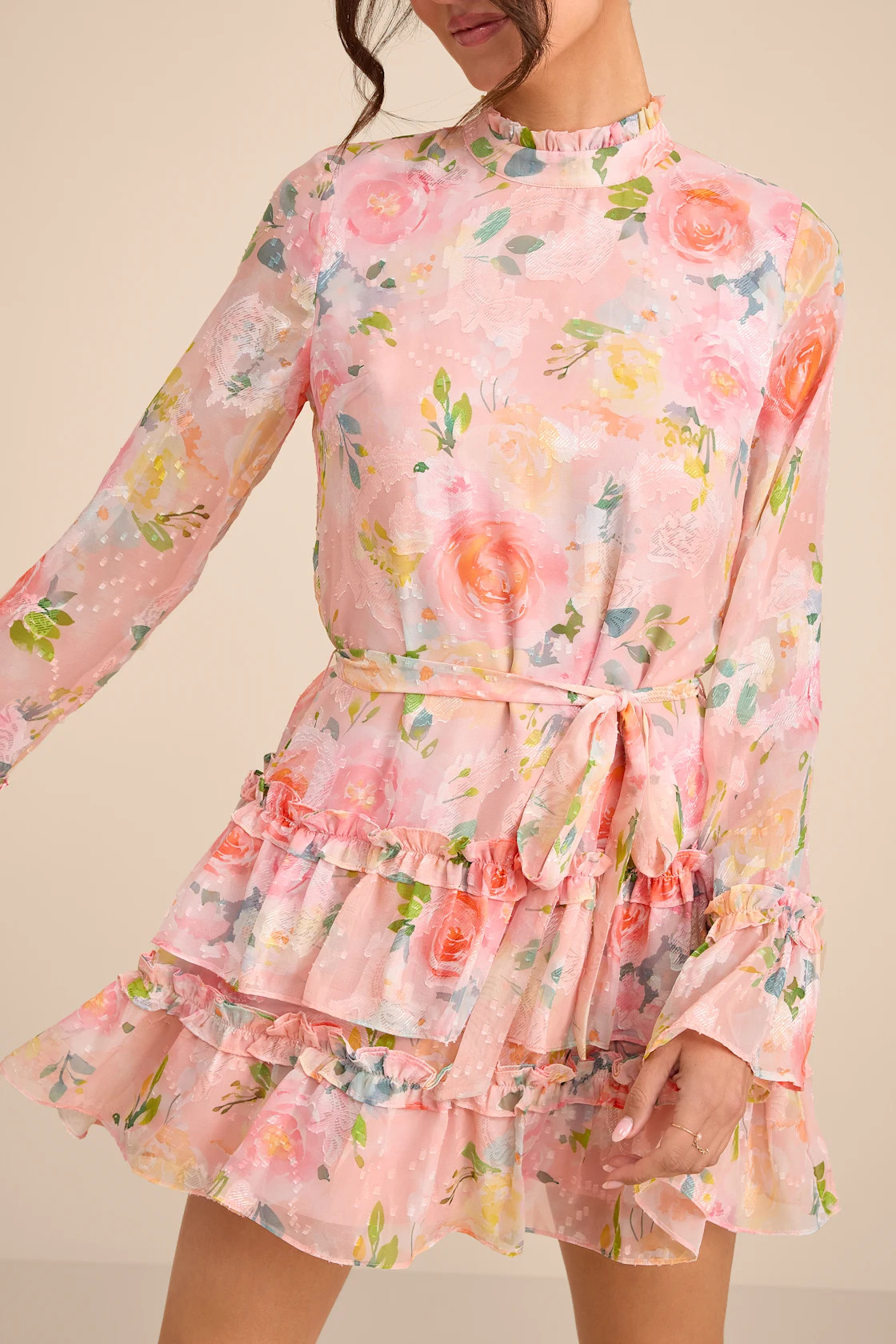 Lenna Light Pink Multi Floral Ruffled Mini Dress | Lulus