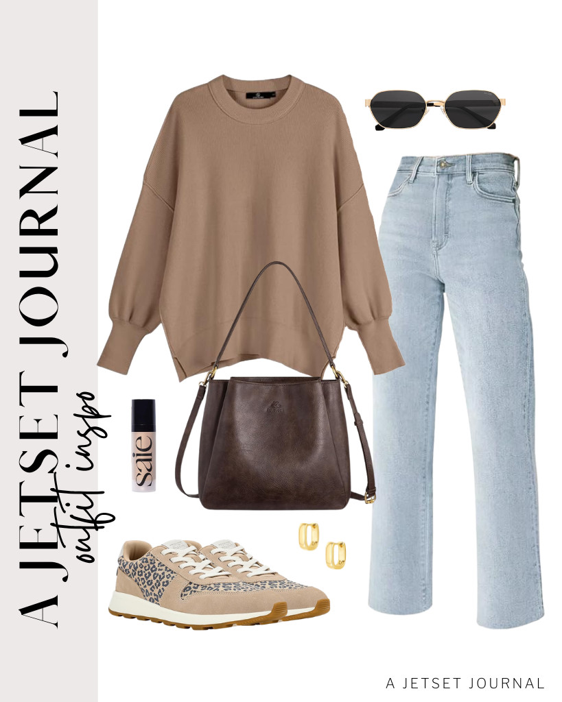 For this dark apricot oversized sweater paired with these straight-leg jeans from KDF, a pair of TOMS retro lace-up sneakers is perfect! You can use a LOVEVOOK tote bag for this look! Complete this fit with small ALEXCRAFT chunky hoop earrings and add the Saie Mini Glowy Super Gel Illuminating Face Makeup primer to your makeup routine. 

 #LTKSeasonal #LTKSaleAlert #LTKTravel