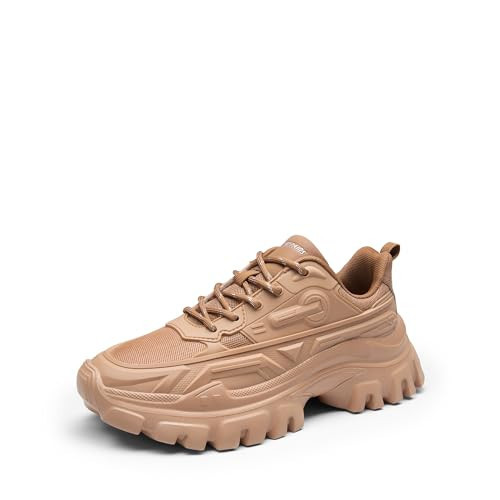 DREAM PAIRS Chunky Fashion Sneakers for Women, Women's Platform Lace-Up Comfortable Sneakers,Size 9.5,TAN,SDFN2368W | Amazon (US)