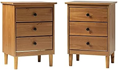 Walker Edison Myron Modern 2 Piece Solid Wood 3 Drawer Nightstand Set, Caramel | Amazon (US)