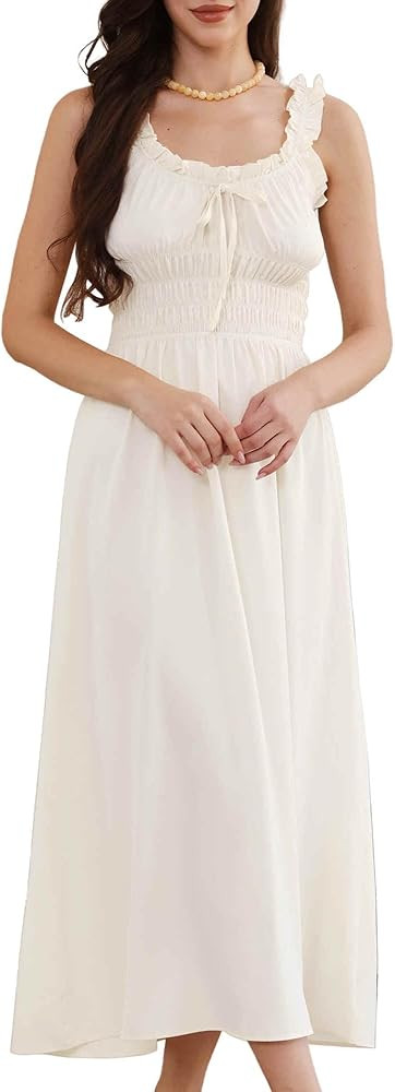 Allegra K Boho Maxi Dress for Women Spaghetti Strap Square Neck A Line Flowy Smocked Dresses | Amazon (US)