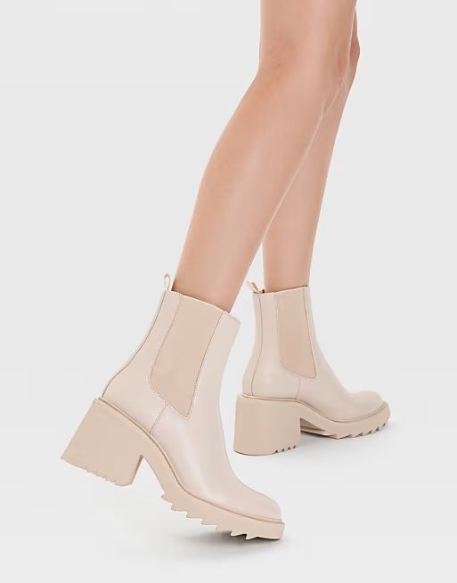 Stradivarius chunky heeled chelsea boot in ecru | ASOS (Global)