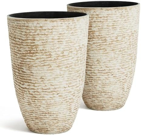 Worth 9 Gallon Tall Round Planters Set of 2-14" Dia x 21" H Stone Finish Flower Pots Indoor Decor... | Amazon (US)