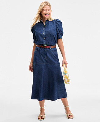 Women's Denim Flared Midi Skirt | Macy's