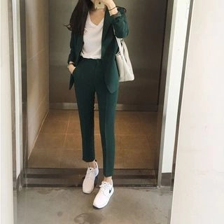 Set: Single Button Blazer + Cropped Dress Pants | YesStyle Global