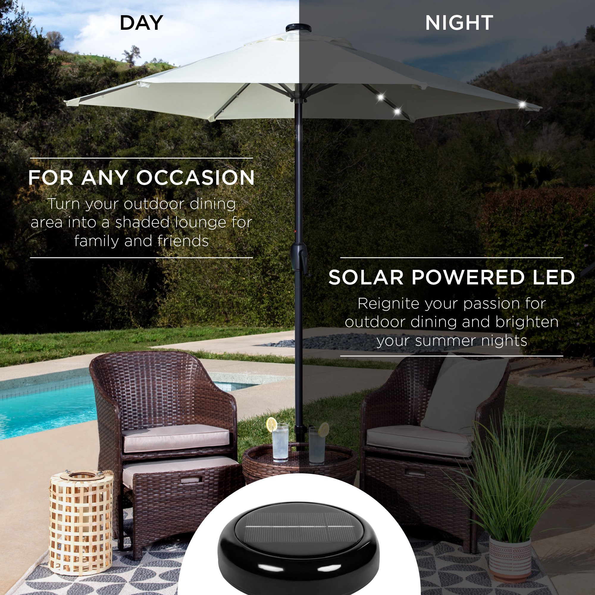 Best Choice Products 7.5ft Outdoor Solar Patio Umbrella for Deck, Pool w/ Tilt, Crank, LED Lights... | Walmart (US)