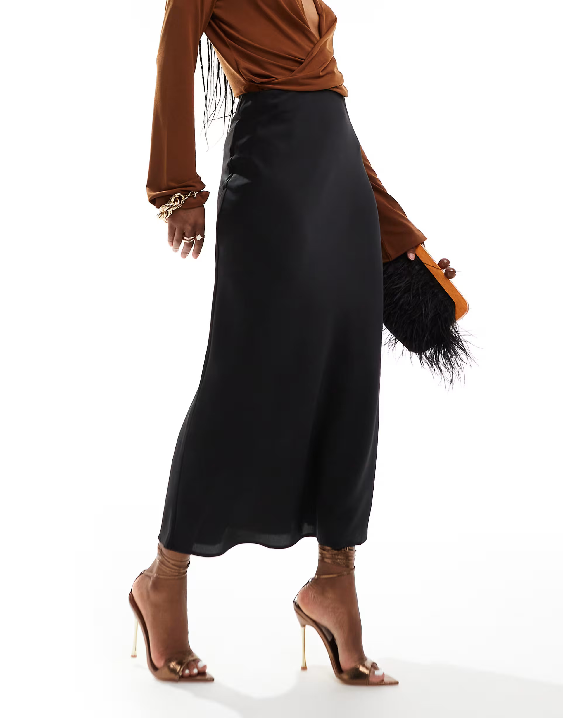 Vila satin maxi skirt in black | ASOS | ASOS (Global)