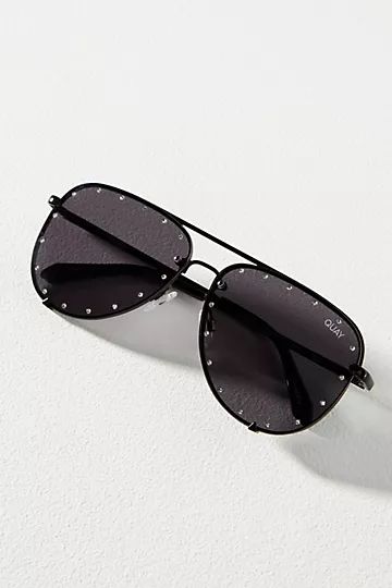 Quay High Key Rhinestone Oversized Aviator Sunglasses | Anthropologie (US)