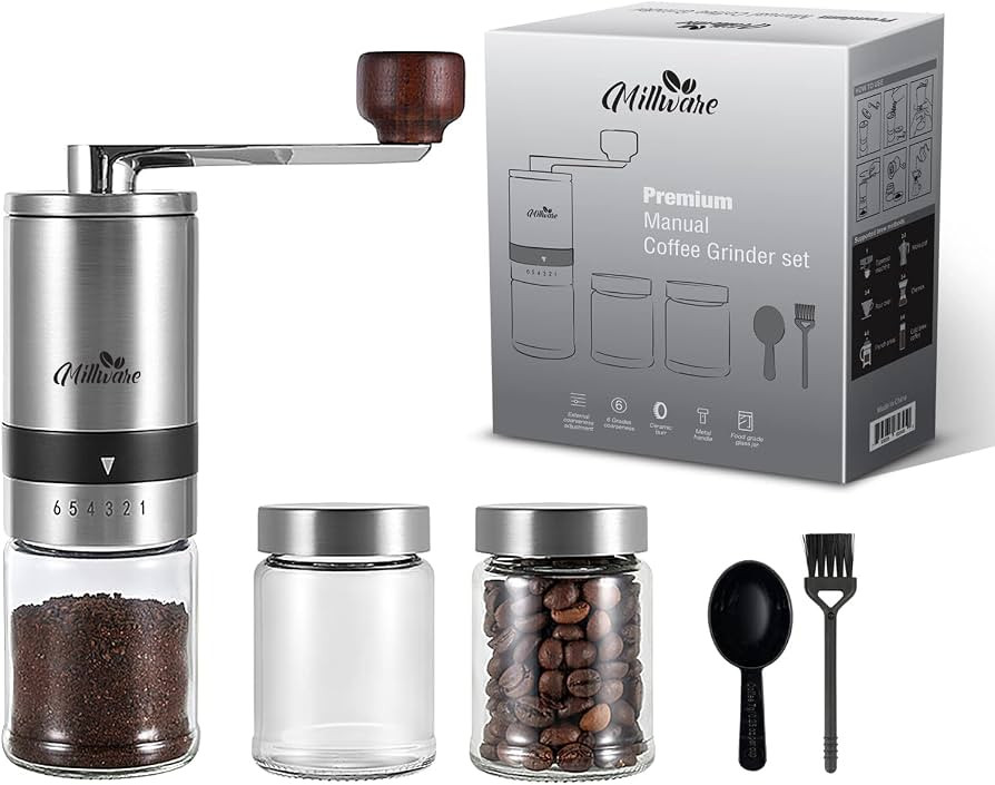 MILLWARE Manual Coffee Grinder Set with 6 Adjustable Coarseness, Hand Coffee Mill with Conical Bu... | Amazon (US)