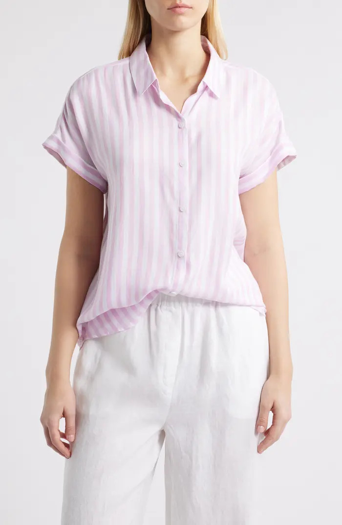 beachlunchlounge Kenzie Stripe Short Sleeve Button-Up Shirt | Nordstrom | Nordstrom
