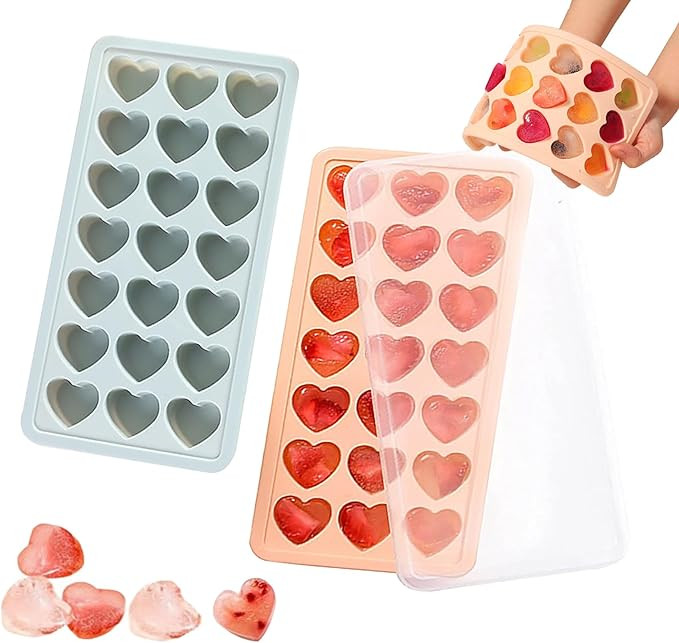 2 Pack Heart-Shaped Ice Cube Trays - 42 Holes Silicone Heart Ice Cube Tray with Lid, BPA Free and... | Amazon (US)