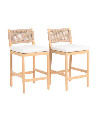 Set Of 2 19x37 Grid Weave Rope Counter Stools With Upholstered Seat | TJ Maxx