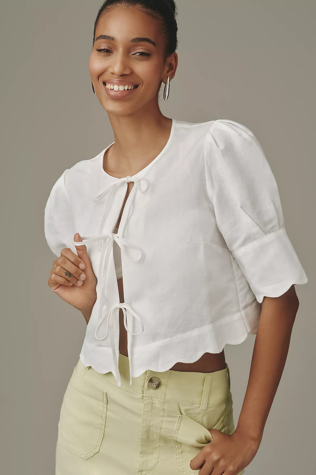 Sister New York Tie-Front Linen Blend Top | Anthropologie (US)
