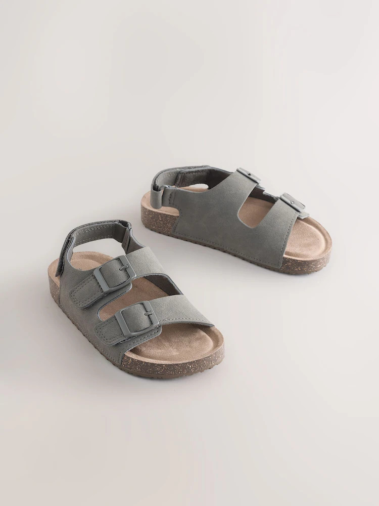 Grey Standard Fit (F) Double Buckle Cushioned Footbed Sandals | Next US