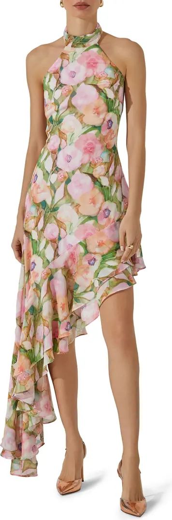 Floral Asymmetric Halter Dress | Nordstrom