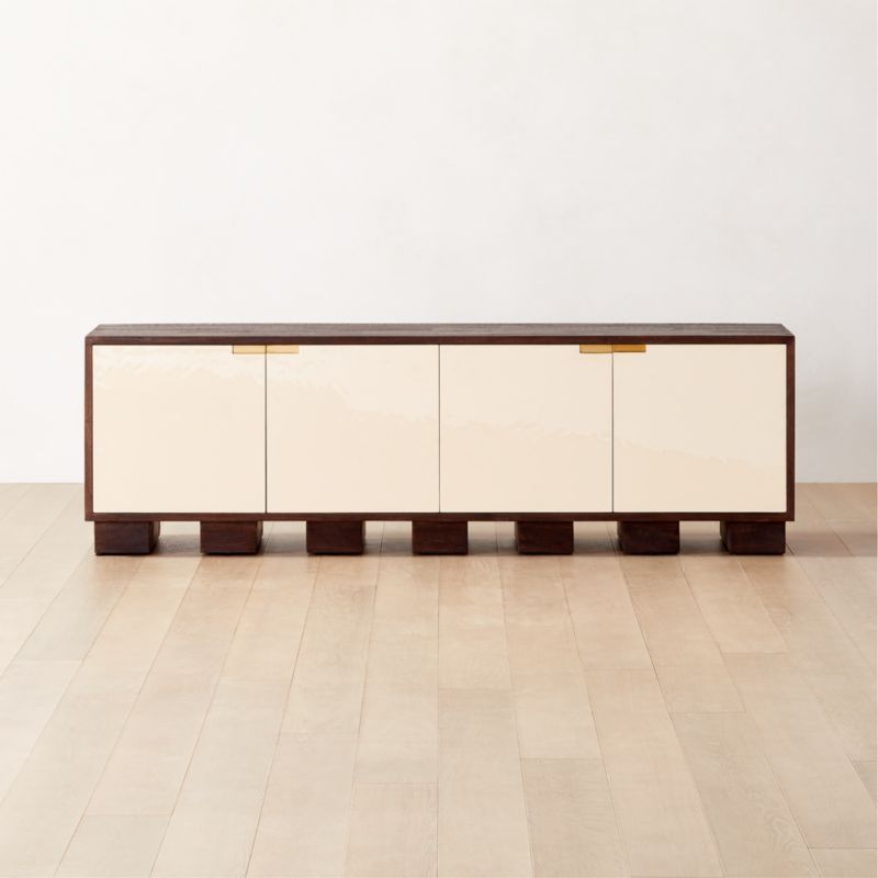 Moti Brown and White Wood Media Console 86" + Reviews | CB2 | CB2