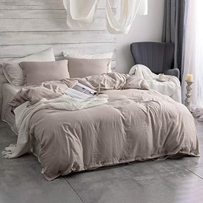 Argstar 2 Pcs 100% Microfiber Twin Size Duvet Cover with Buttons, Washed Cotton Effect, Khaki | Amazon (US)