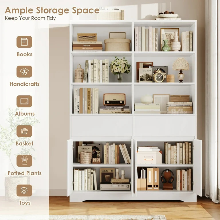 Hiphuta 69"H Modern Bookcases with Doors & Drawers, Large Wooden Display Shelf for Home Office, W... | Walmart (US)