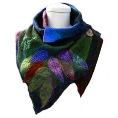 Ziizwfa Women Autumn Winter Irregular Button for Triangle Scarf Multicolored Leaves Digital Printed  | Walmart (US)