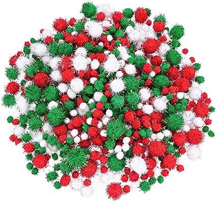 Livder Christmas Pom Poms Pompoms Red Green White Glitter Fluffy Balls, DIY Art Crafts Decoration... | Amazon (US)