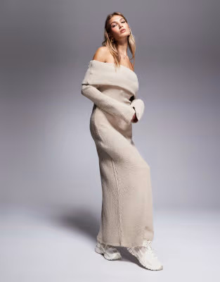 ASOS DESIGN knit bardot with wide sleeve in cream | ASOS (Global)